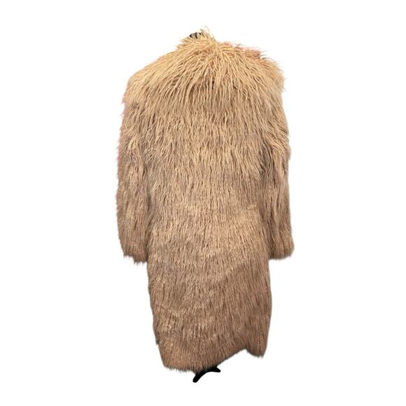Boohoo Pink Long Faux Fur Coat Size 4 Shaggy Open Front Glam Jacket Winter Chic - Picture 6 of 8